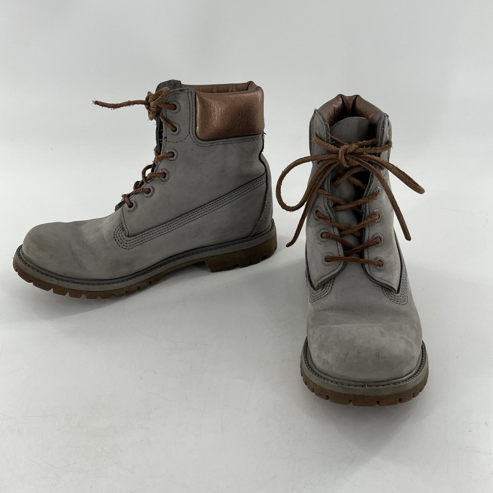 Timberland Premium 6" ‎ Womens Boot 7.5 M Grey Silver Rose Gold Metallic
